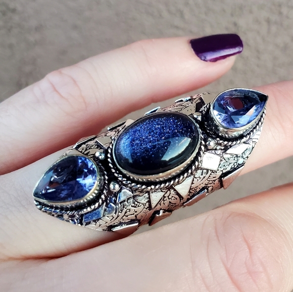 New Sun Sitara and Amethyst 925 Silver Statement Ring. - Picture 4 of 13